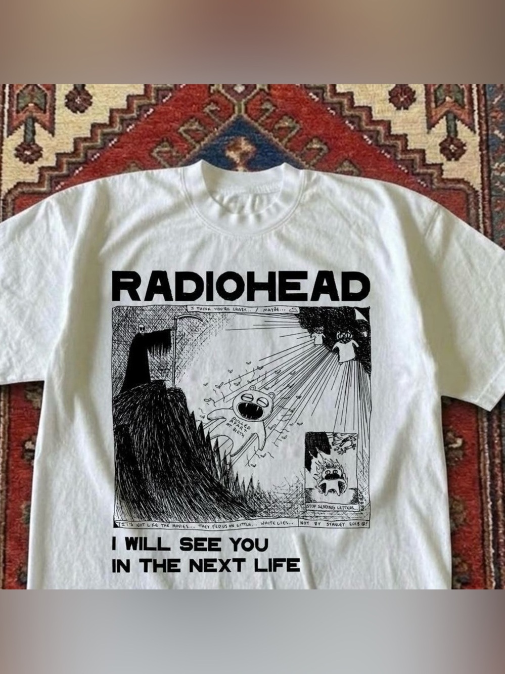 Radiohead Next Life Graphic Grunge Y2K White T-Shirt, Rock Band Music Tee - Picture 2 of 3